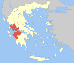 ギリシャにおける西ギリシャ地方の位置