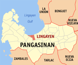 Bản đồ Pangasinan với vị trí của Lingayen.