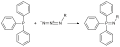 Triphenylphosphine jeung azide meta pikeun ngabentuk phosphazide jeung gas nitrogén ku réaksi Staudinger