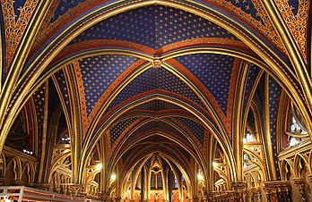 Le plafond de la partie basse de la Sainte-Chapelle, à Paris. (définition réelle 1 999 × 1 297)