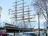 Cutty Sark, förmodligen det mest berömda klipperskeppet. Bilden visar skeppet idag där det ligger i torrdocka i Greenwich i London.