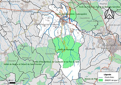 Carte des ZNIEFF de type 1 sur la commune.