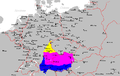 Mapa dnešního rozšíření a hlavního dělení bavorštiny
