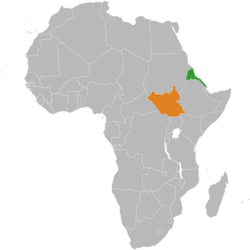 Map indicating locations of Eritrea and South Sudan