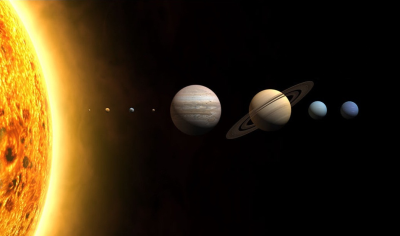 Приблизні розміри планет Сонячної системи одна відносно одної та Сонця