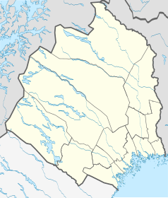 Mapa konturowa Norrbotten, na dole nieco na prawo znajduje się punkt z opisem „Piteå”