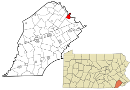 Location of Phoenixville in Chester County and the state of Pennsylvania