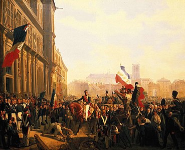 Louis-Philippe, duc d'Orléans, nommé lieutenant général du Royaume, arrive à l'hôtel de ville de Paris (1837), réduction du tableau de Charles-Philippe Larivière, Versailles, musée de l'Histoire de France.