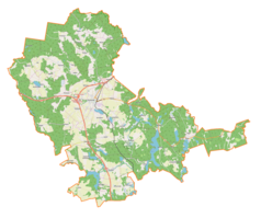 Mapa konturowa gminy Olsztynek, blisko centrum po prawej na dole znajduje się punkt z opisem „Kurecki Młyn”