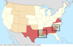 Map of the change to the United States in central North America on July 9, 1868