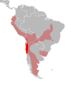 Aire de répartition du Colocolo également appelé Chat des Pampas (Leopardus colocolo) dans le modèle à trois espèces.