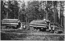 Ladd photo of solid-tired Moreland logging trucks of Biles Coleman Lumber Co. on the Moses Mountain logging unit.... - NARA - 298699.jpg