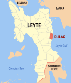 Mapa ng Leyte na nagpapakita sa lokasyon ng Dulag.