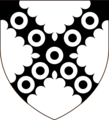 Argent on a saltire engrailed sable nine annulets of the field (Earl of Scarsdale)