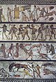 Image 66The Zliten mosaic, from a dining room in present-day Libya, depicts a series of arena scenes: from top, musicians; gladiators; beast fighters; and convicts condemned to the beasts (from Roman Empire)
