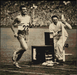 Marathon-Olympiasieger Delfo Cabrera bei seinem Zieleinlauf 1948