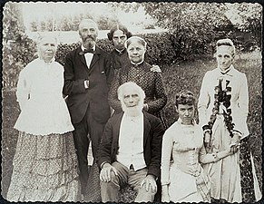 Stone-Blackwell familia (Alice Stone Blackwell-en familia Spoffordekin. Ezkerrekoa, Elizabeth Blackwell, Henry Spofford (Kongresuko liburuzaina), Alice Stone Blackwell, Lucy Stone, Henry Blackwell, Miss eta Mrs. Spofford)