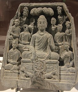 Statue of Gautama Buddha delivering his first sermon in the deer park at Sarnath, Varanasi