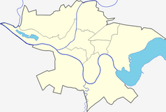 Mapa konturowa Kowna, po prawej nieco u góry znajduje się punkt z opisem „Nowosady”