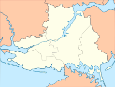 Mapa konturowa obwodu chersońskiego, po lewej znajduje się punkt z opisem „Chersoń”