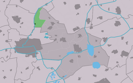 Doarpsgebiet Wyns (grien) yn 'e gemeente Tytsjerksteradiel