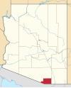 Mapa de Arizona con la ubicación del condado de Santa Cruz