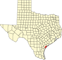 Map of Teksas highlighting Aransas County