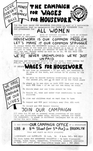 "Notice to All Governments," a flyer released by the New York Wages for Housework Committee in 1974.