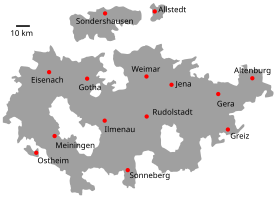 Karte des Landes Thüringen (1920), noch ohne Erfurt und Schmalkalden