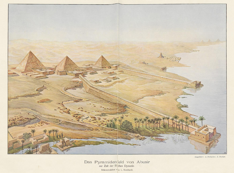 Artistieke impressie van de piramides van Aboesir (1907), Ludwig Borchardt