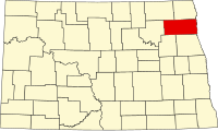 Map of Severna Dakota highlighting Walsh County