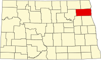 Map of North Dakota highlighting Walsh County