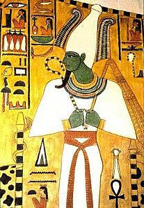 El déu de l'Antic Egipte Osiris, governant de l'inframón i del renaixement i la regeneració, es mostrava típicament amb una cara verda. (Tomba de Nefertari, 1295–1253 aC)