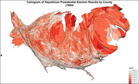 Cartogram of Republican presidential election results by county