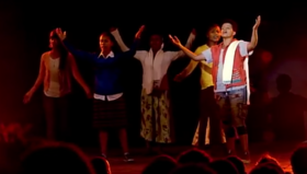 Endegna performing at Addis Ababa University for their film Yegna (2015)