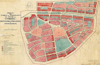 "Enskede trädgårdsstad"; Per Olof Hallmans stadsplan från 1907 och nu gällande stadsplan Pl. 218 från 1922 (norr är till vänster).