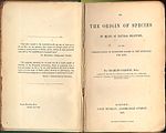 Omslag till originalutgåvan av Charles Darwins "Om arternas uppkomst" (eng. "On the Origin of Species").