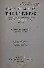 Title page to Man's Place in the Universe (1903)