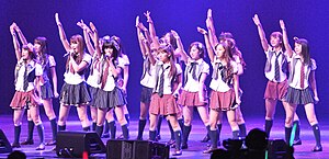 AKB48 performing at the Nokia Theater (now Peacock Theater) in Los Angeles, California, in July 2010