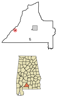 Location of Repton in Conecuh County, Alabama.