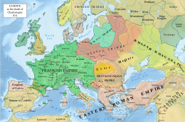 Colour-coded map of Europe in 814