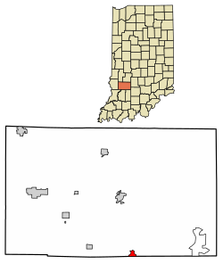 Location of Scotland in Greene County, Indiana.