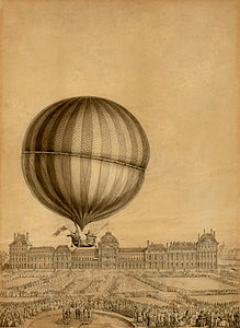 Voyage aérien au départ des Tuileries (1783, attribution), dessin.