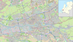 Mapa konturowa Rotterdamu, w centrum znajduje się punkt z opisem „Uniwersytet Erazma w Rotterdamie”