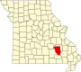 Harta statului Missouri indicând comitatul Reynolds