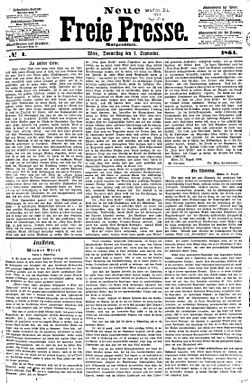 Neue Freie Presse (titulní stránka prvního čísla z 1. září 1864)