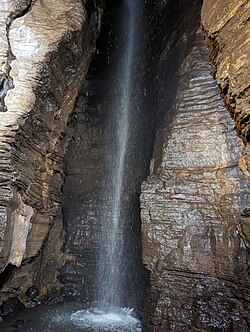 The waterfall inside Secret Caverns