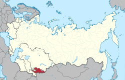 Location of the Kirghiz SSR (red) within the Soviet Union.