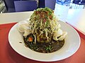 Tahu telor or Tahu tek, omelette tofu served with vegetable, krupuk, peanut sauce, shrimp paste, sweet soy sauce, and sambal