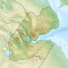 Mapa konturowa Dżibuti, u góry znajduje się czarny trójkącik z opisem „Musa Ali”